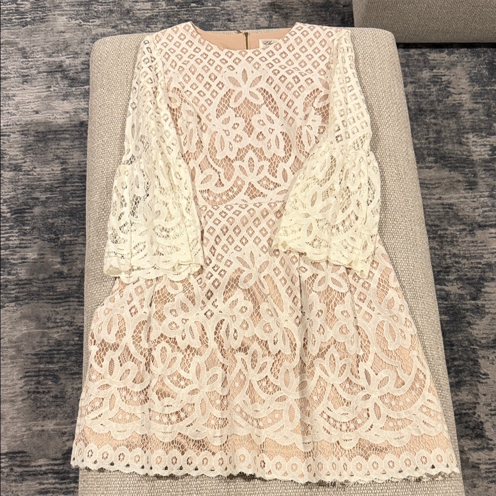 Eliza J Cream Lace Long Sleeve Dress